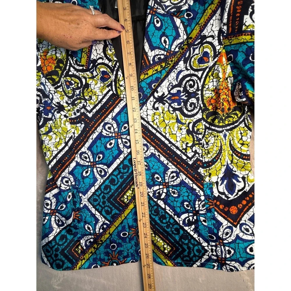 Chico's Batik Geometric Print Blazer Jacket Womens 3 Large Blue Cotton Blend